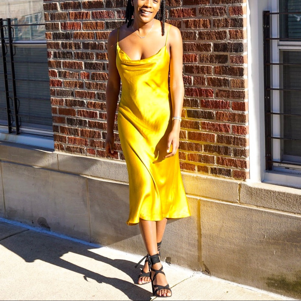 ZARA Golden Slip Dress Size S